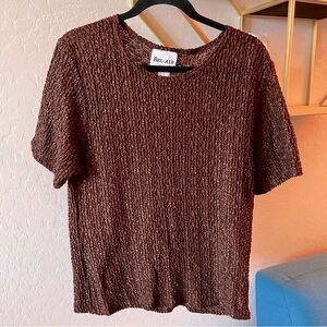Vintage Bel-air Brown Popcorn Knit Short Sleeve Blouse Top size Medium M